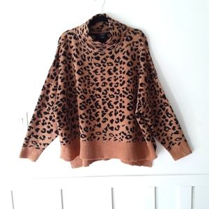 A.U.W Oversized Leopard Print Knit Sweater Tan&Black High-Low sz 1X